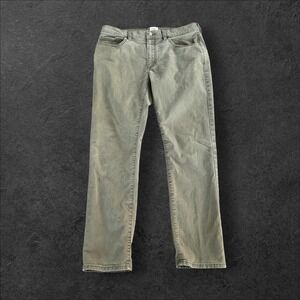 FLINT & TINDER Slim Fit Stretch Canvas‎ Chinos Pants Olive Green Mens 34x32